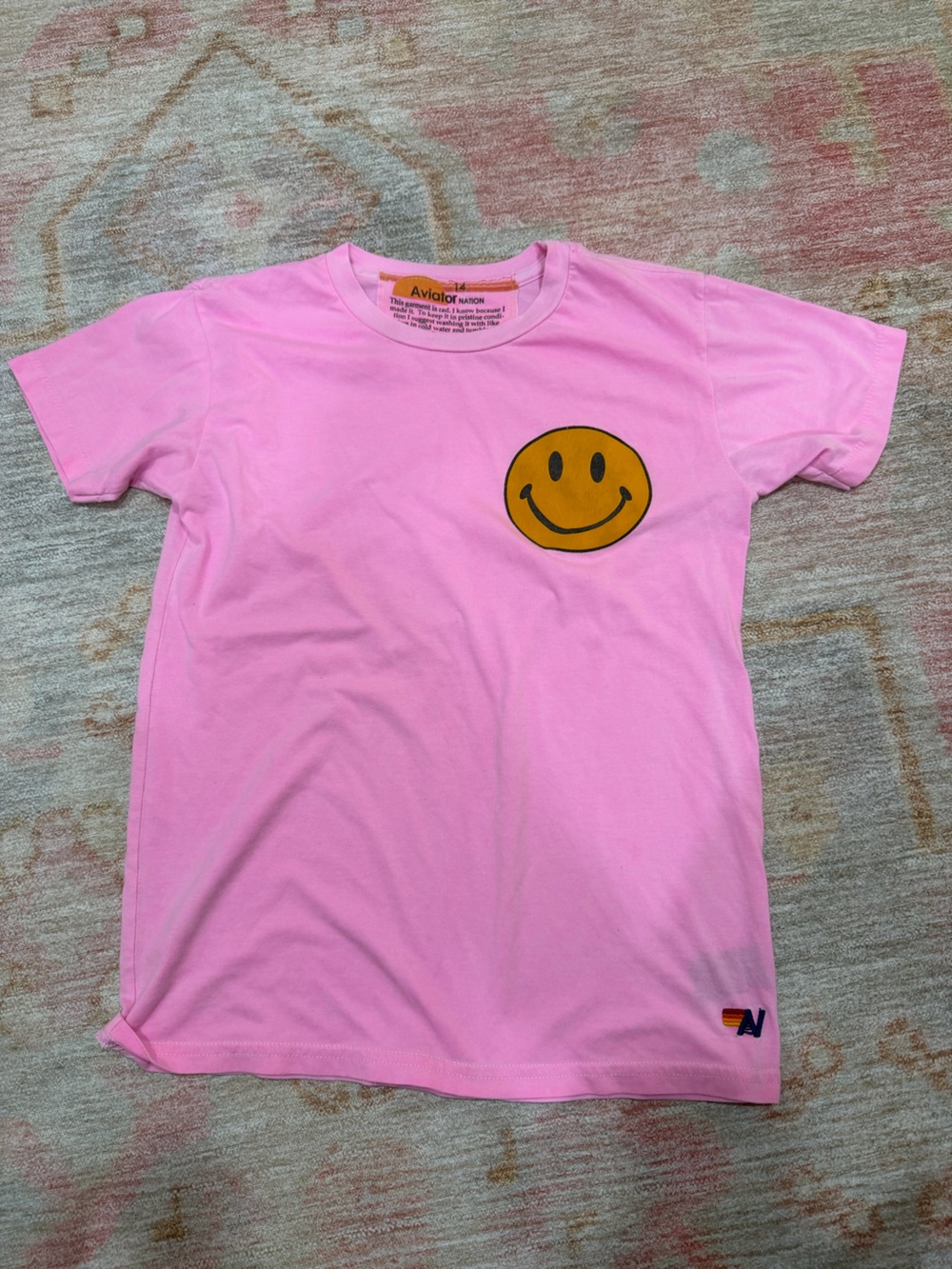 Aviator Nation kids Pink smiley face t shirt size 14